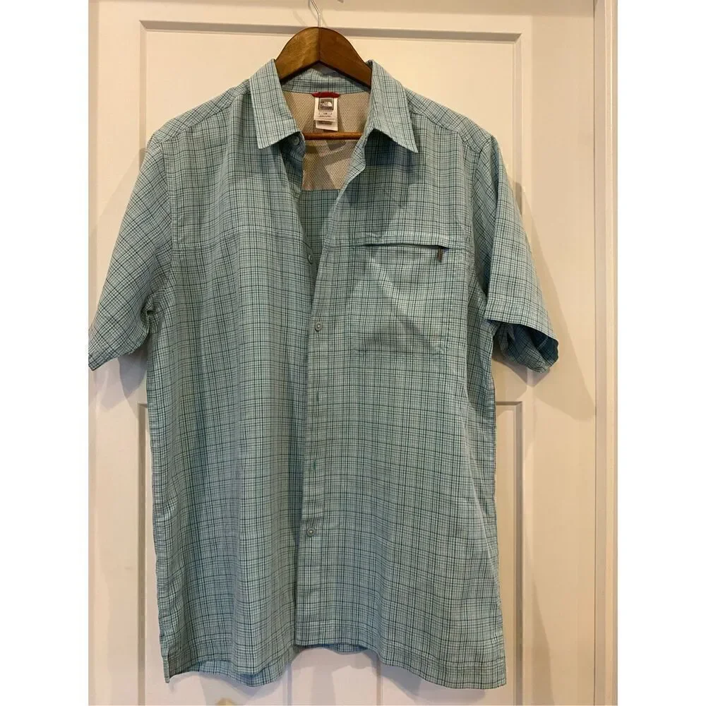 The North Face Mens Large Short Sleeve Plaid Shirt Blue Casual Outdoors Hiking